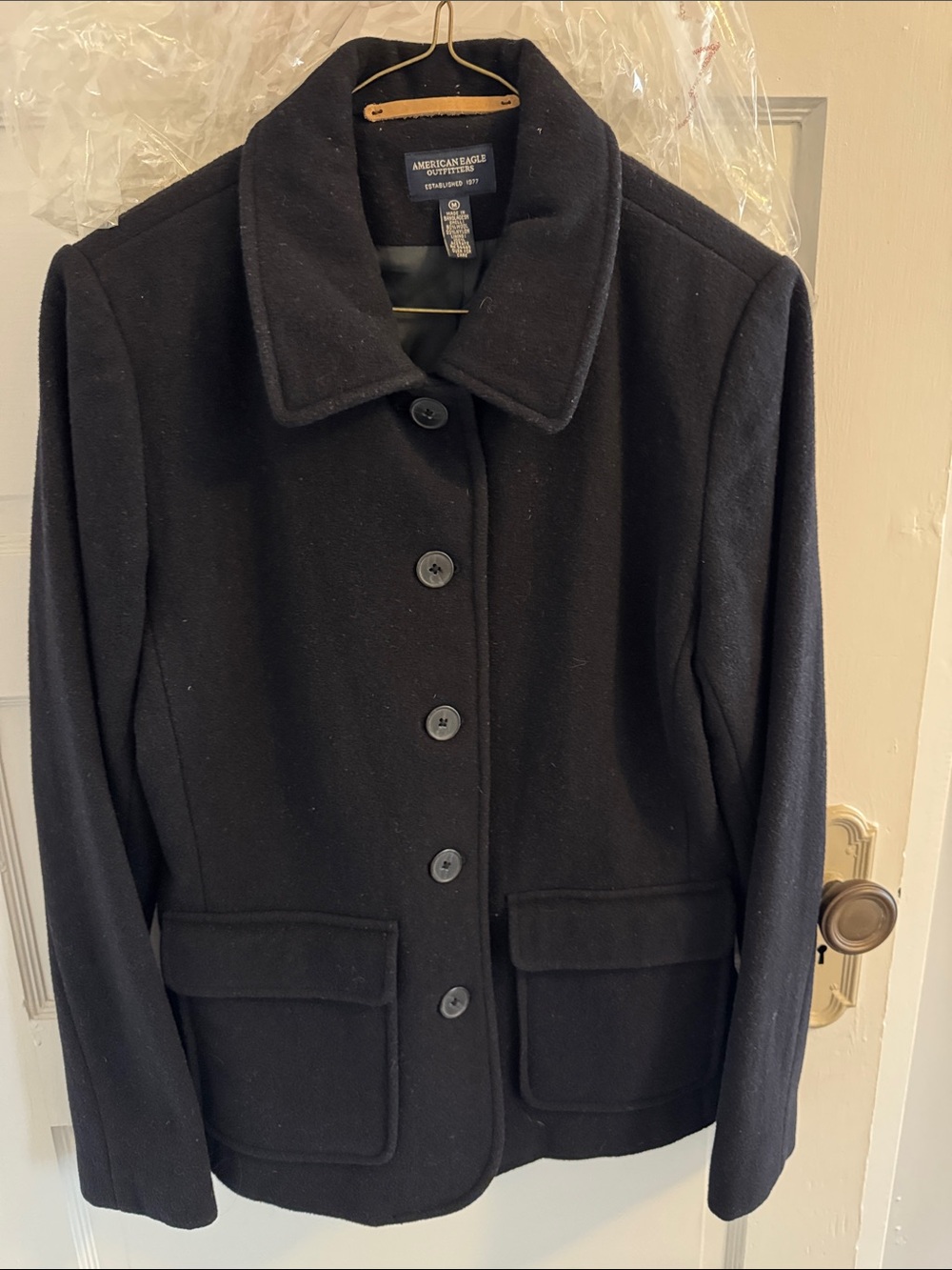 American Eagle Outfitters Black Wool Peacoat